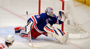 Ranger's Lundqvist reaches for a save. -Evan Vitale